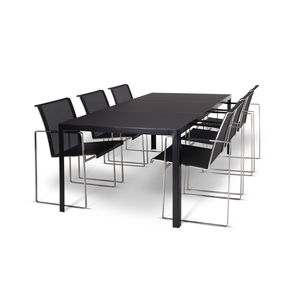 table à manger contemporaine / en verre / en verre trempé / en acier inoxydable
