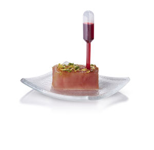 assiette de service / carrée / en verre / professionnelle
