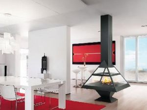 cheminée à bois / contemporaine / à foyer fermé / centrale