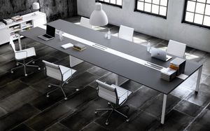table de réunion contemporaine / en plaqué bois / en métal / en mélaminé