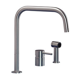 mitigeur en inox / de cuisine / 3 trous / avec douchette extensible