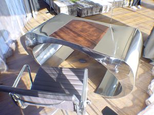 bureau en inox / en cuir / design original / pour hôtel