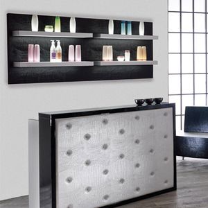 présentoir mural / pour produits de beauté / stratifié / rétroéclairé