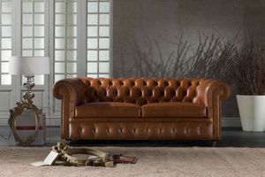 canapé convertible / chesterfield / en cuir / 2 places