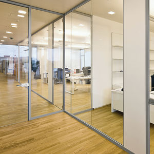 cloison amovible / en verre / de bureau / transparente