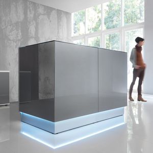 banque d'accueil modulable / d'angle / en verre / en inox