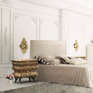 table de chevet design original / en bois / en laiton / rectangulaire