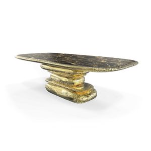 table à manger design original / en laiton poli / en marbre / ovale