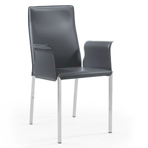 chaise contemporaine / avec accoudoirs / tapissée / en cuir