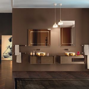 meuble vasque suspendu / en bois / en verre / contemporain