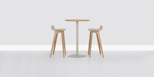 table mange-debout contemporaine / en acier / en bois massif / ronde