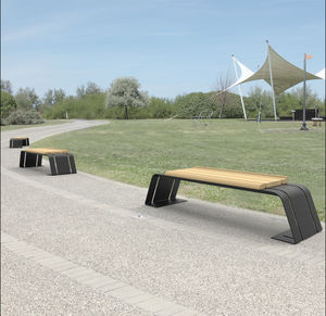 banc public / contemporain / en bois exotique / en acier galvanisé
