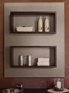 présentoir mural / pour produits de beauté / en bois / pour salon de coiffure
