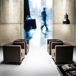 fauteuil visiteur contemporain / en polyuréthane / en tissu / avec accoudoirs
