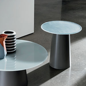 table d'appoint contemporaine / en bois / en verre trempé / en acier inoxydable