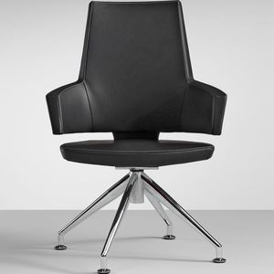 fauteuil visiteur contemporain / en hêtre / en polyuréthane / en cuir