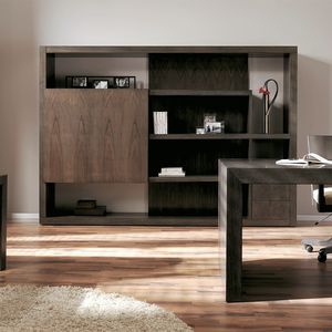 bibliothèque modulable / contemporaine / pour bureau / en noyer