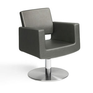 fauteuil de coiffure en simili cuir / piètement central / avec accoudoirs / tapissé
