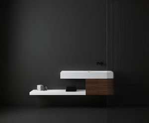 plan vasque en Corian® / en résine / sur mesure / avec porte-serviettes intégré