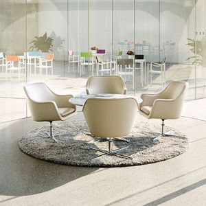 fauteuil visiteur contemporain / en cuir / à roulettes / pivotant
