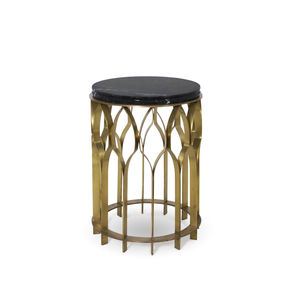 table d'appoint contemporaine / en laiton / en marbre / ronde