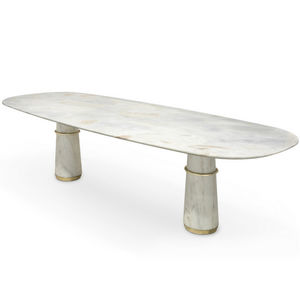 table à manger contemporaine / en laiton / en marbre / ovale