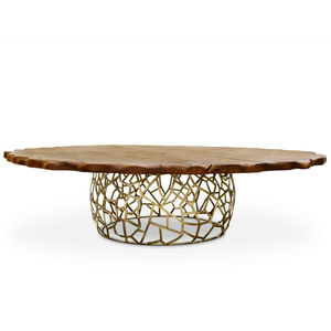 table à manger contemporaine / en chêne / en bois teinté / en laiton