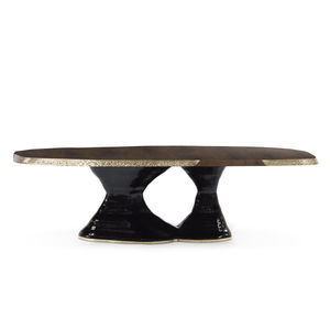 table à manger contemporaine / en noyer / en bois laqué / en plaqué bois