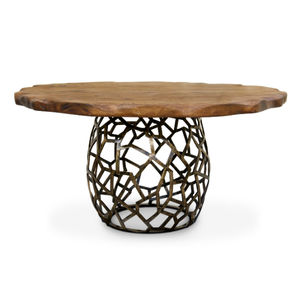 table à manger contemporaine / en bois / en laiton / ronde