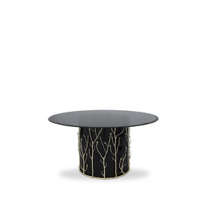 table à manger design original / en laiton / en verre trempé / ronde