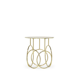 table d'appoint design original / en laiton poli / en verre / ronde