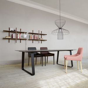 table à manger contemporaine / en métal / en grès cérame / rectangulaire