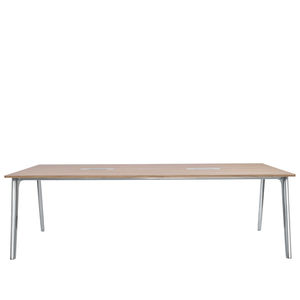 table contemporaine / en chêne / en acier chromé / rectangulaire