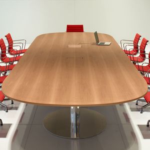 table de conférence contemporaine / en bois / ovale / avec prise de courant intégrée