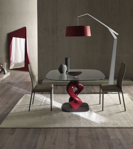 table à manger contemporaine / en verre / en métal / ronde