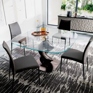 table à manger contemporaine / en verre / en métal / ronde