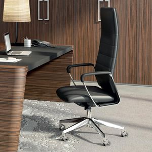 fauteuil de direction contemporain / en cuir / en aluminium poli / contreplaqué