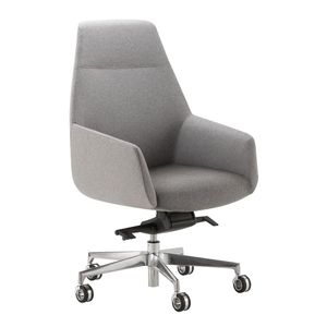 fauteuil de direction contemporain / en cuir / en aluminium poli / à roulettes