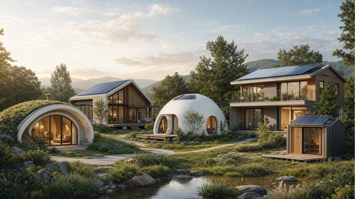 Résidence moderne durable avec vitrage solaire et bardage en bois naturel dans un projet de développement urbain professionnel.