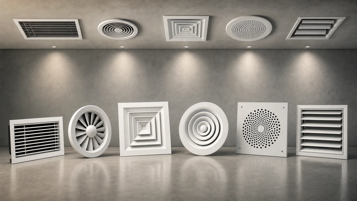 Intérieur de bureau professionnel présentant des diffuseurs linéaires à fentes intégrés dans un système de plafond suspendu minimaliste.