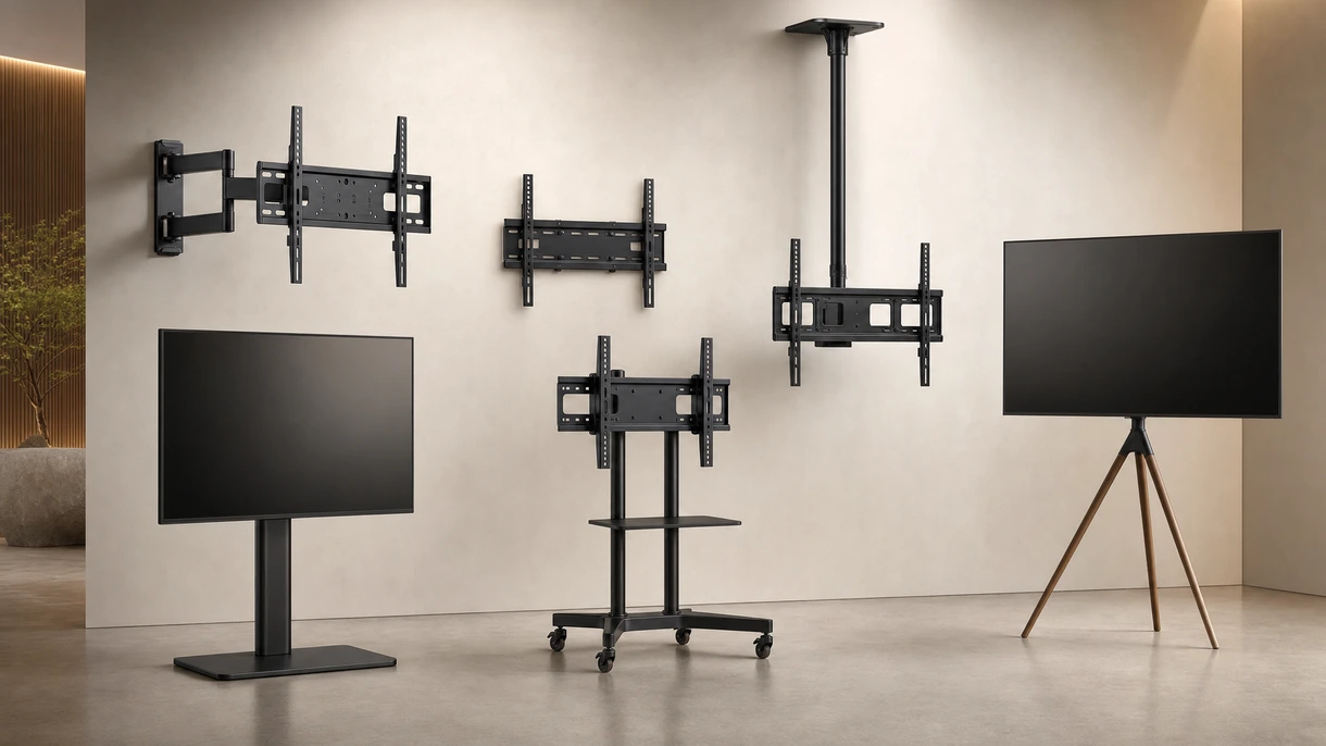 Suite d'hôtel moderne dotée d'un téléviseur fixé au mur sur un support articulé élégant surplombant un salon au design minimaliste.