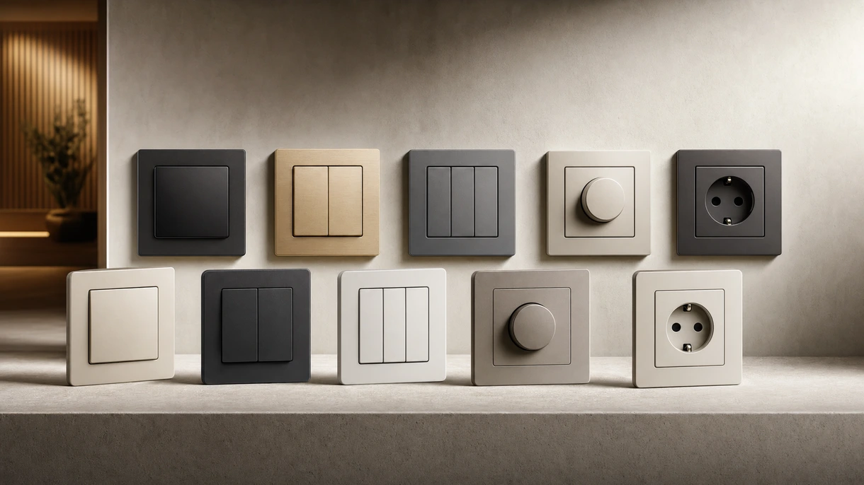 Interrupteur encastré noir mat minimaliste installé sur une cloison de bureau contemporaine, soulignant l'intégration parfaite et le design professionnel.