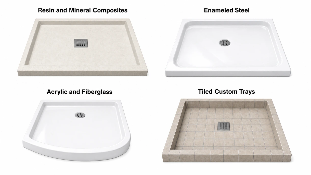 Vue rapprochée de la surface d'un receveur de douche antidérapant haute performance montrant le grain texturé et une grille de drainage linéaire intégrée.