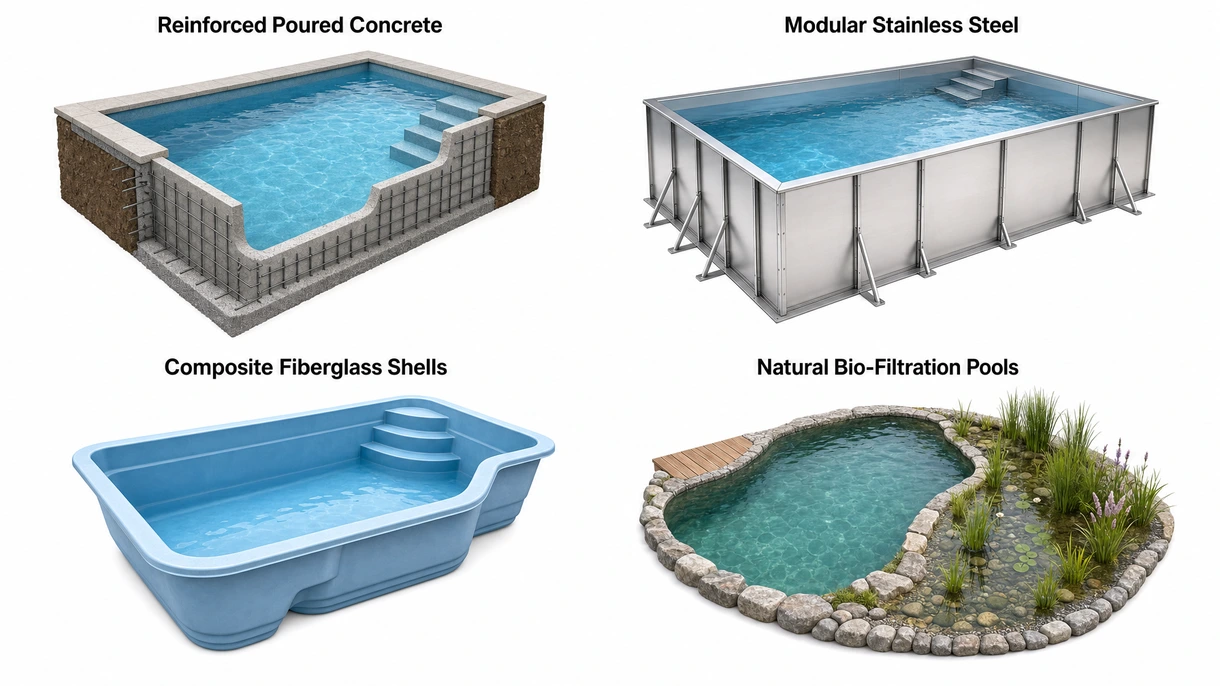 Gros plan technique d'un système de filtration de piscine comprenant des pompes à vitesse variable et des unités de dosage automatique de produits chimiques dans un local technique.