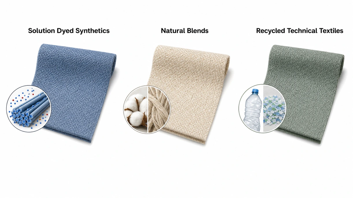 Vue macro technique montrant le tissage dense et la structure de la fibre ignifuge d'un textile d'ameublement de qualité contract haute performance.