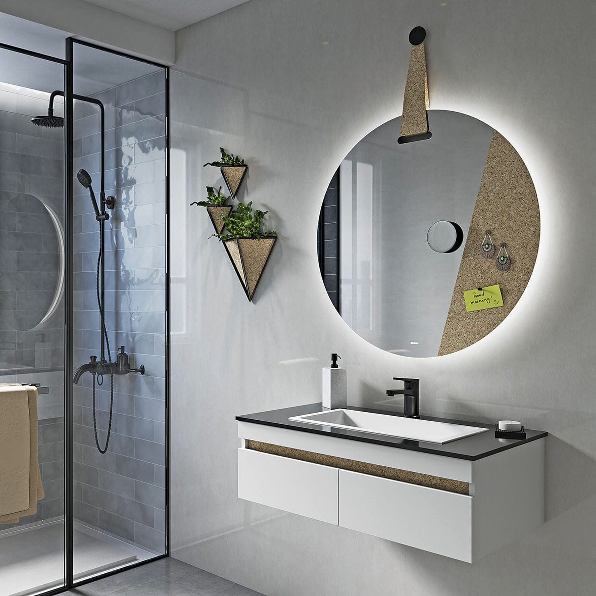 VCM Miroir De Salle De Bain Miroir Mural Miroir Suspendu Salle De Bain Tablette Lendas 80 X 55 Blanc