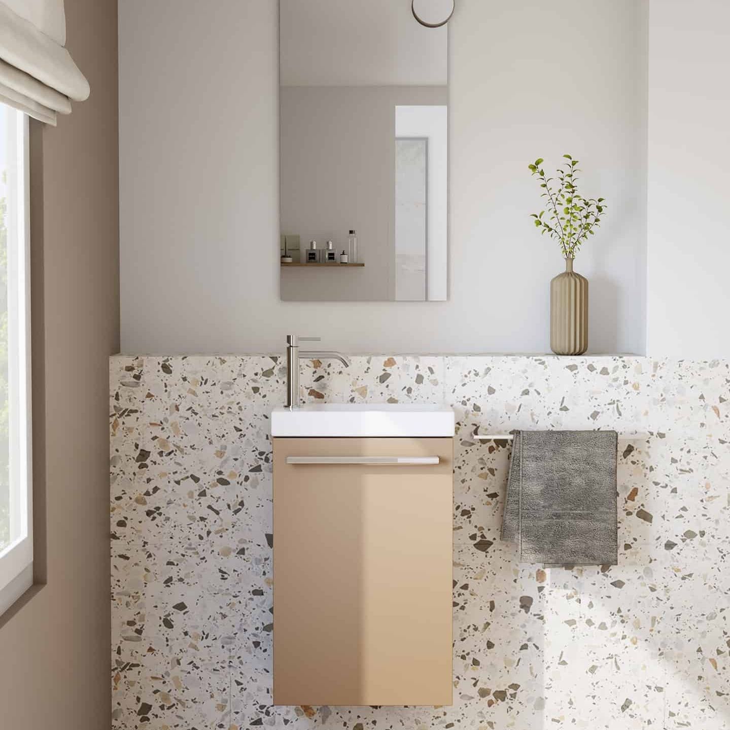Meuble Lave-mains TABLO 400 Avec Porte-serviettes - Vasque 55 Cm, Meuble Sous Vasque, Couleur Aspect Chêne, Sans Miroir - 9
