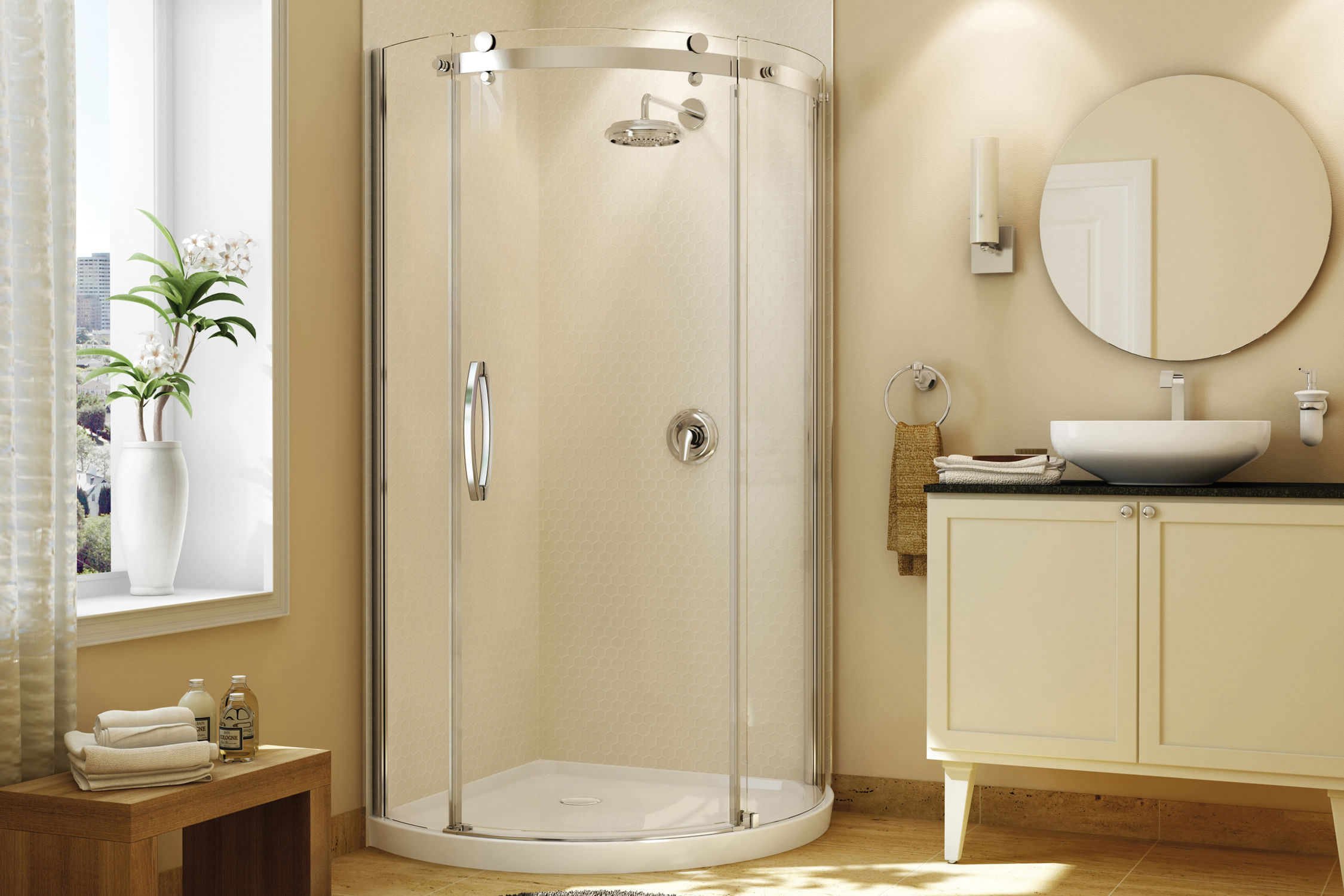 Cabine de douche en acrylique OLYMPIA MAAX bathroom avec porte