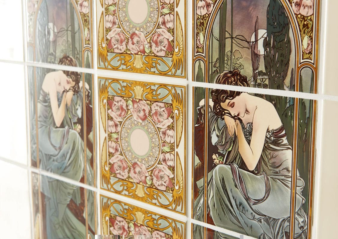 Carrelage Céramique Mural-Alphonse Mucha Affiche Art Carrelage de Salle de Bain Murale 3. 24 w x 48 h en Utilisant (18) 8 x 8 Céramique tiles