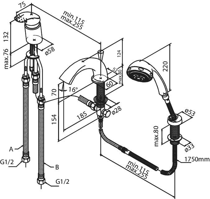 Mitigeur de douche 1501300 Damixa pour baignoire / en métal
